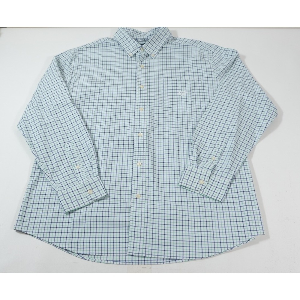 Chaps Button Down Shirt Mens XL Green Plaid Stretch Oxford Long Sleeve Pocket
